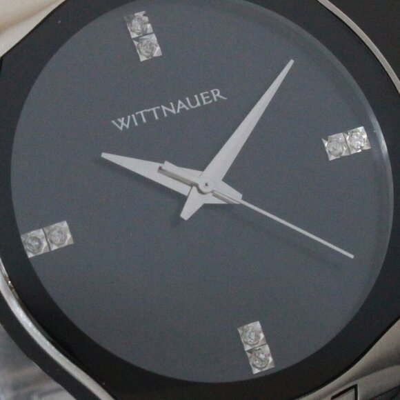 Wittnauer Ladies Dress Watch 8 Diamonds On Black Sun-ray Dial 36mm